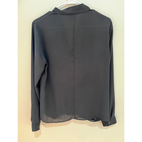 Mossimo Black Wrap Drape Blouse V-Neck Long Sleeve Womens M Polyester - Picture 4 of 7